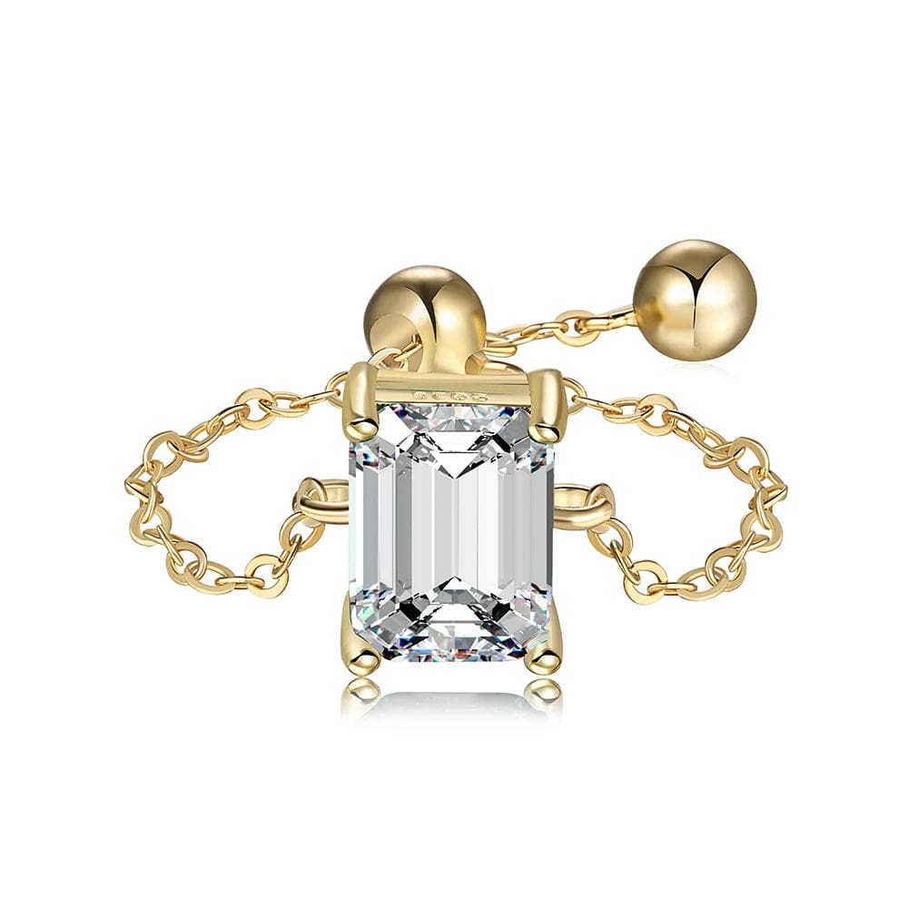 Resizable / DY120875-S-G-WH Dylam In Stock No Moq Dainty S925 Silver Rhodium 18K Gold Plated Adjustable Link Chain Rectangle 5A Zirconia Jewelry Rings
