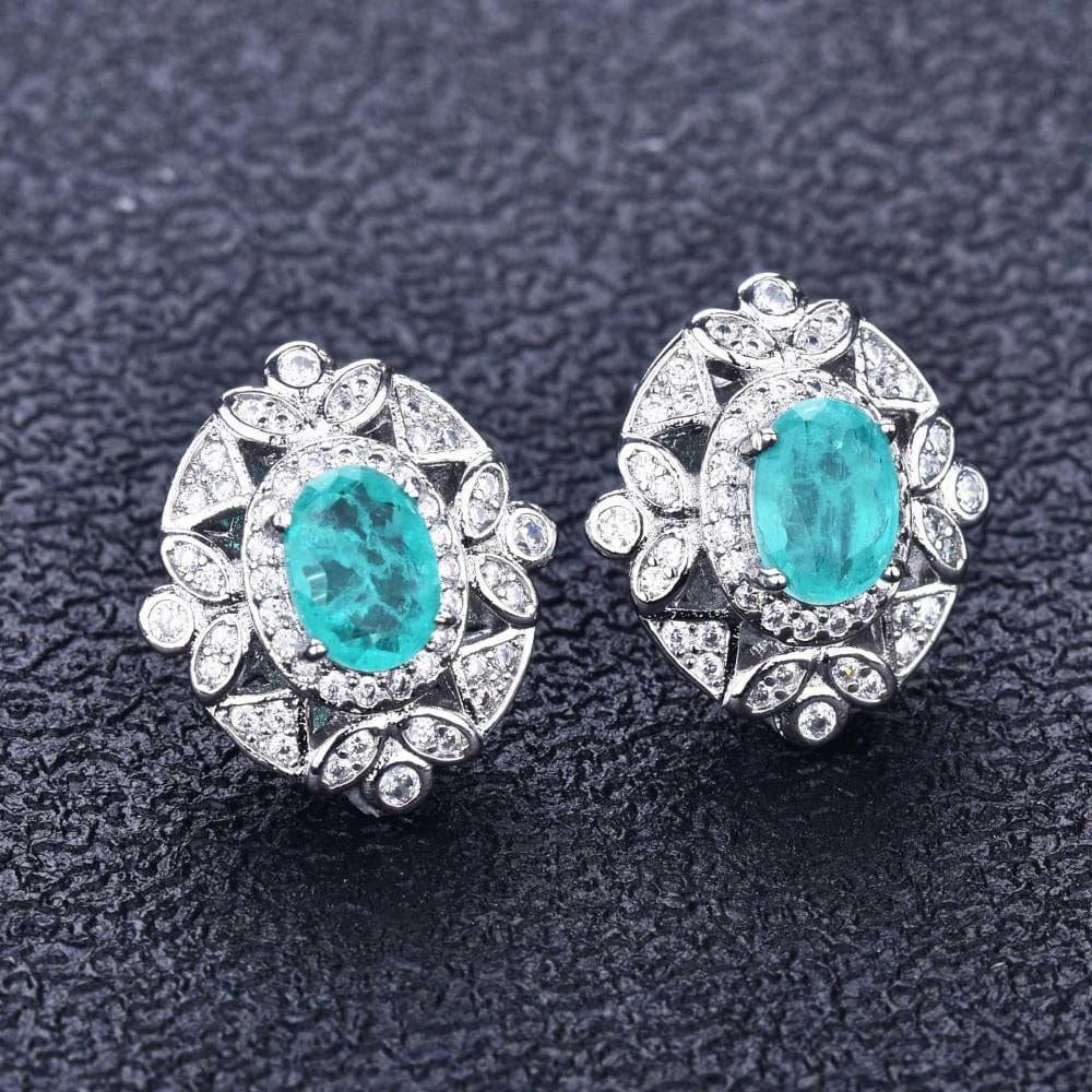 Resizable / Earring Amazon Hot Sell Paraiba Style Ring Luxury Treasure Necklace Earrings Ring High-end Custom Jewelry Set for Woman 1 Piece Silver
