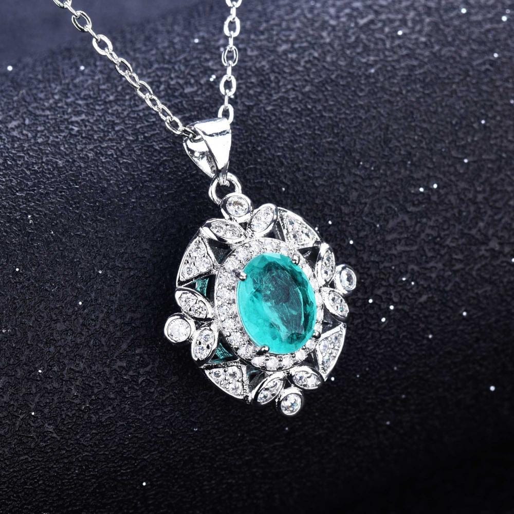 Resizable / Necklace Amazon Hot Sell Paraiba Style Ring Luxury Treasure Necklace Earrings Ring High-end Custom Jewelry Set for Woman 1 Piece Silver