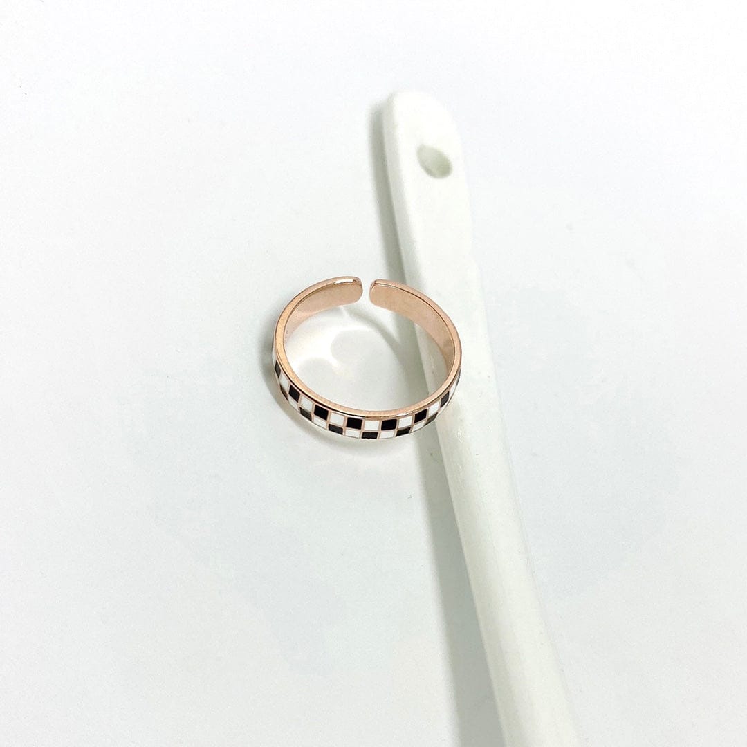 Resizable / Rose Gold wholesale Fashion Jewelry 925 Sterling Silver 18k Gold Plated Geometry White Black Enamel Chunky Color Open Rings Set For Women
