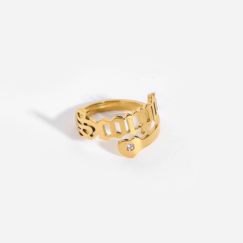 Resizable / Scorpio -FFR0715 New retro open letter love zircon inlaid stainless steel gold plated twelve constellation set ring adjustable jewelry