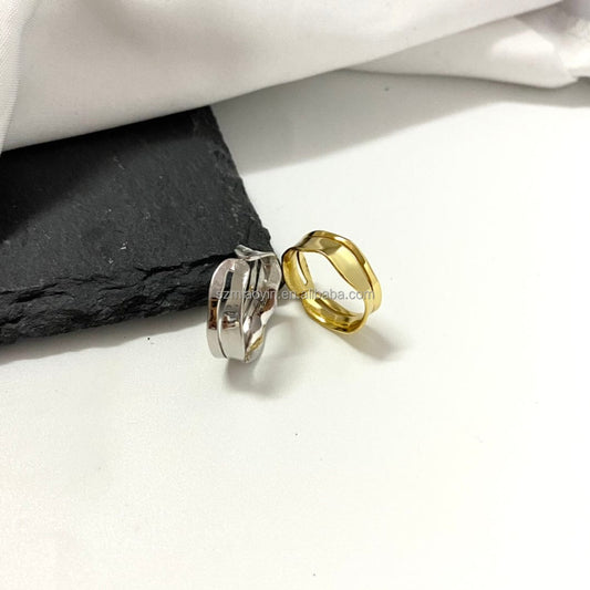 Resizable / silver 2023 Fashion Sterling Silver Jewelry 18K Gold Plated Chunky Minimalist Wave Irregular Shaped Open Adjustable Ring for Women