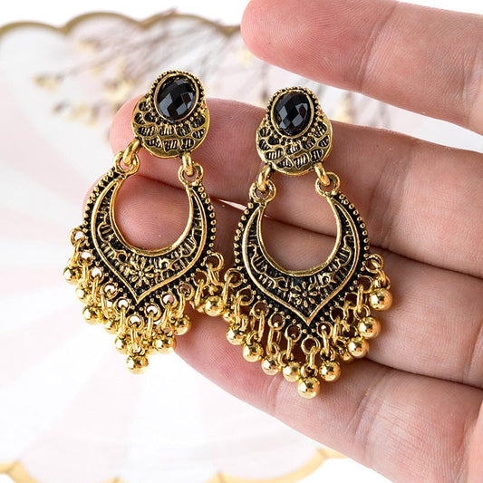 Retro Silver Gold Round Indian Jewelry Jhumka Earrings For Women Orecchini Vintage Gypsy Pearl Beads Tassel Earrings Girl Gift