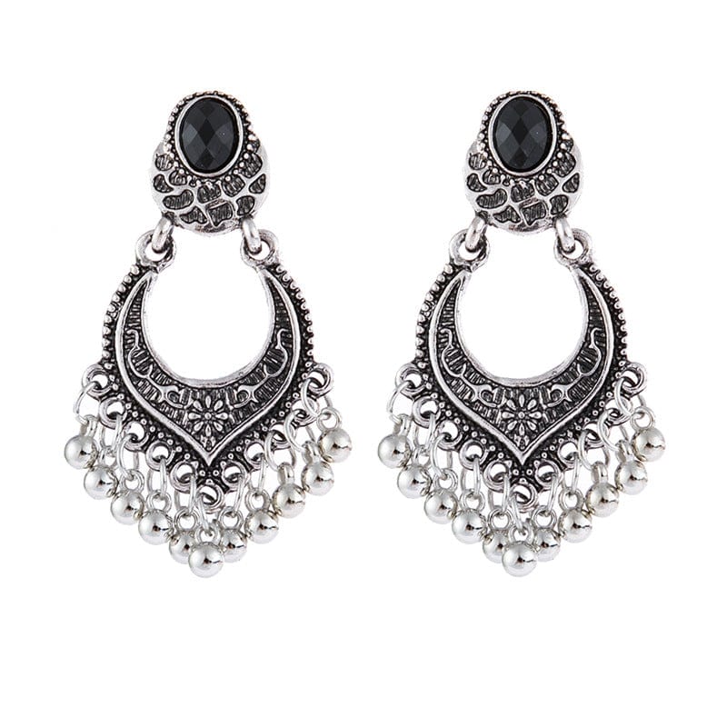 Retro Silver Gold Round Indian Jewelry Jhumka Earrings For Women Orecchini Vintage Gypsy Pearl Beads Tassel Earrings Girl Gift