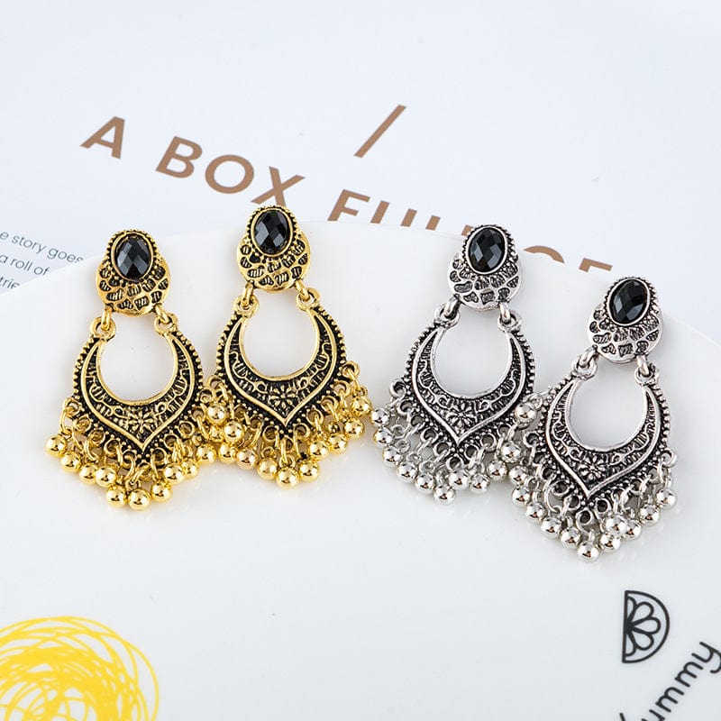 Retro Silver Gold Round Indian Jewelry Jhumka Earrings For Women Orecchini Vintage Gypsy Pearl Beads Tassel Earrings Girl Gift