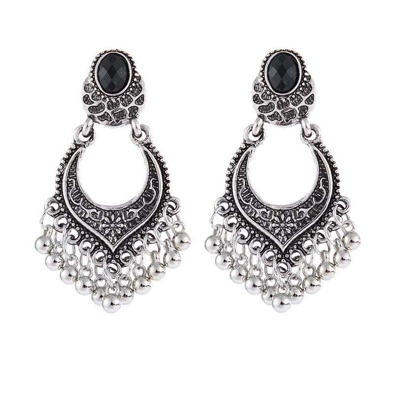 Retro Silver Gold Round Indian Jewelry Jhumka Earrings For Women Orecchini Vintage Gypsy Pearl Beads Tassel Earrings Girl Gift