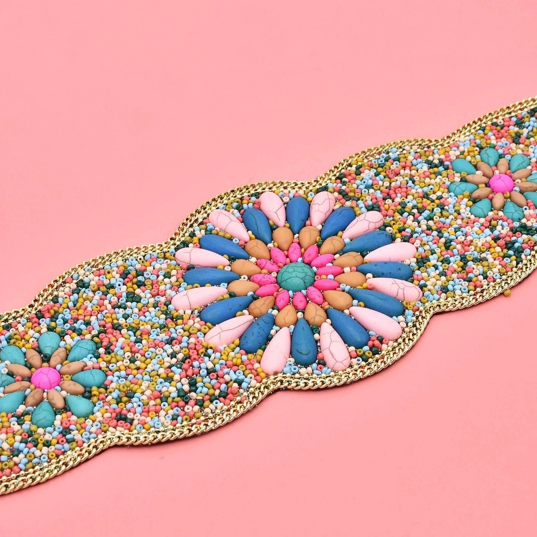 Rice Bead Women Belt Ethnic Statement Wide Elastic Body Belt for Girls Women Dancing Decoration