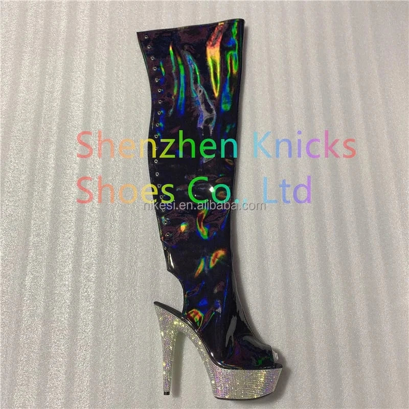 Rncksi  6 "- 15cm super high heel  diamond tassel boot AB diamond sole   Custom color shiny illusion shoes