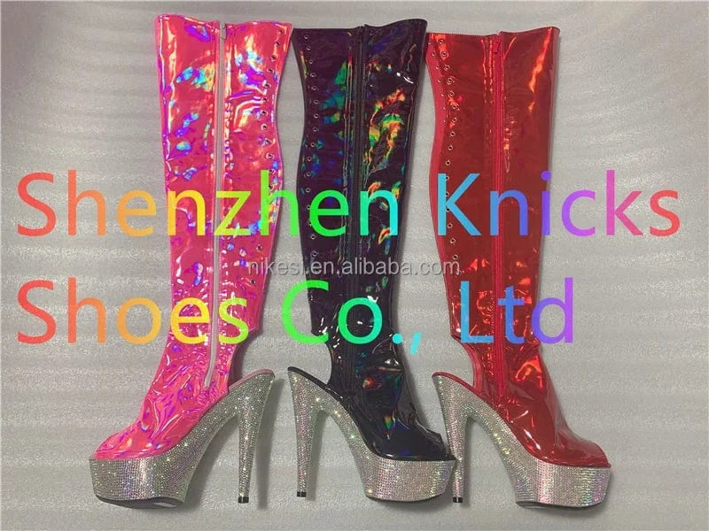 Rncksi  6 "- 15cm super high heel  diamond tassel boot AB diamond sole   Custom color shiny illusion shoes