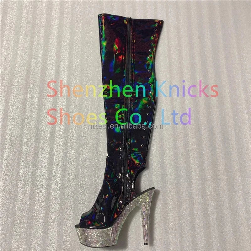 Rncksi  6 "- 15cm super high heel  diamond tassel boot AB diamond sole   Custom color shiny illusion shoes