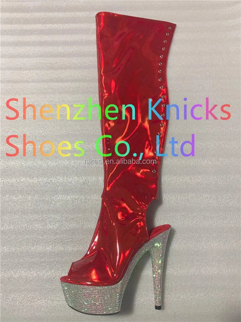 Rncksi  6 "- 15cm super high heel  diamond tassel boot AB diamond sole   Custom color shiny illusion shoes