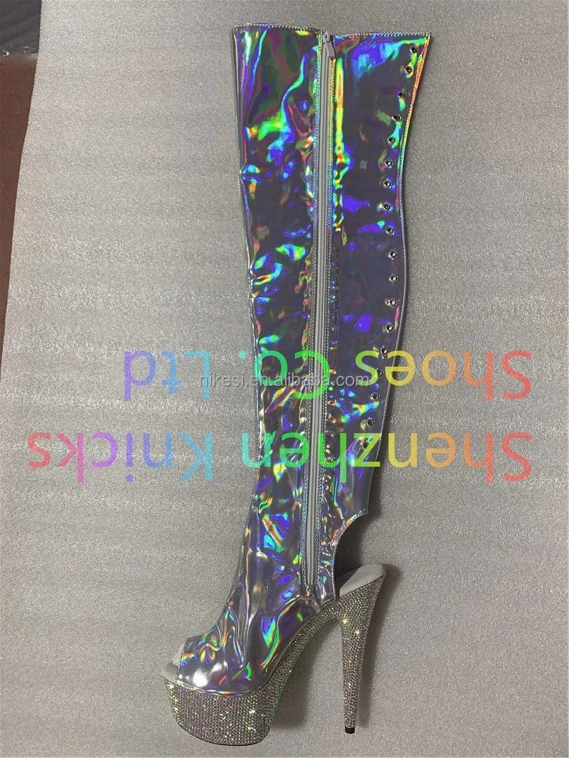 Rncksi  6 "- 15cm super high heel  diamond tassel boot AB diamond sole   Custom color shiny illusion shoes