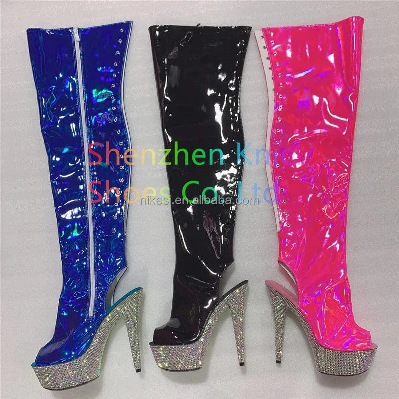 Rncksi  6 "- 15cm super high heel  diamond tassel boot AB diamond sole   Custom color shiny illusion shoes