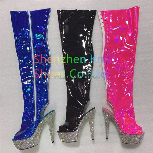Rncksi  6 "- 15cm super high heel  diamond tassel boot AB diamond sole   Custom color shiny illusion shoes