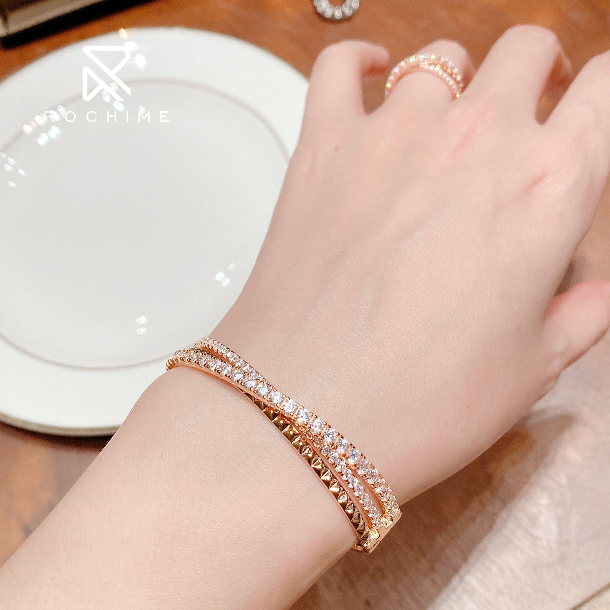 Rochime fashion three circle jewelry bracelets bangles 925 sterling silver  fine jewelry  femme  tennis bracelet