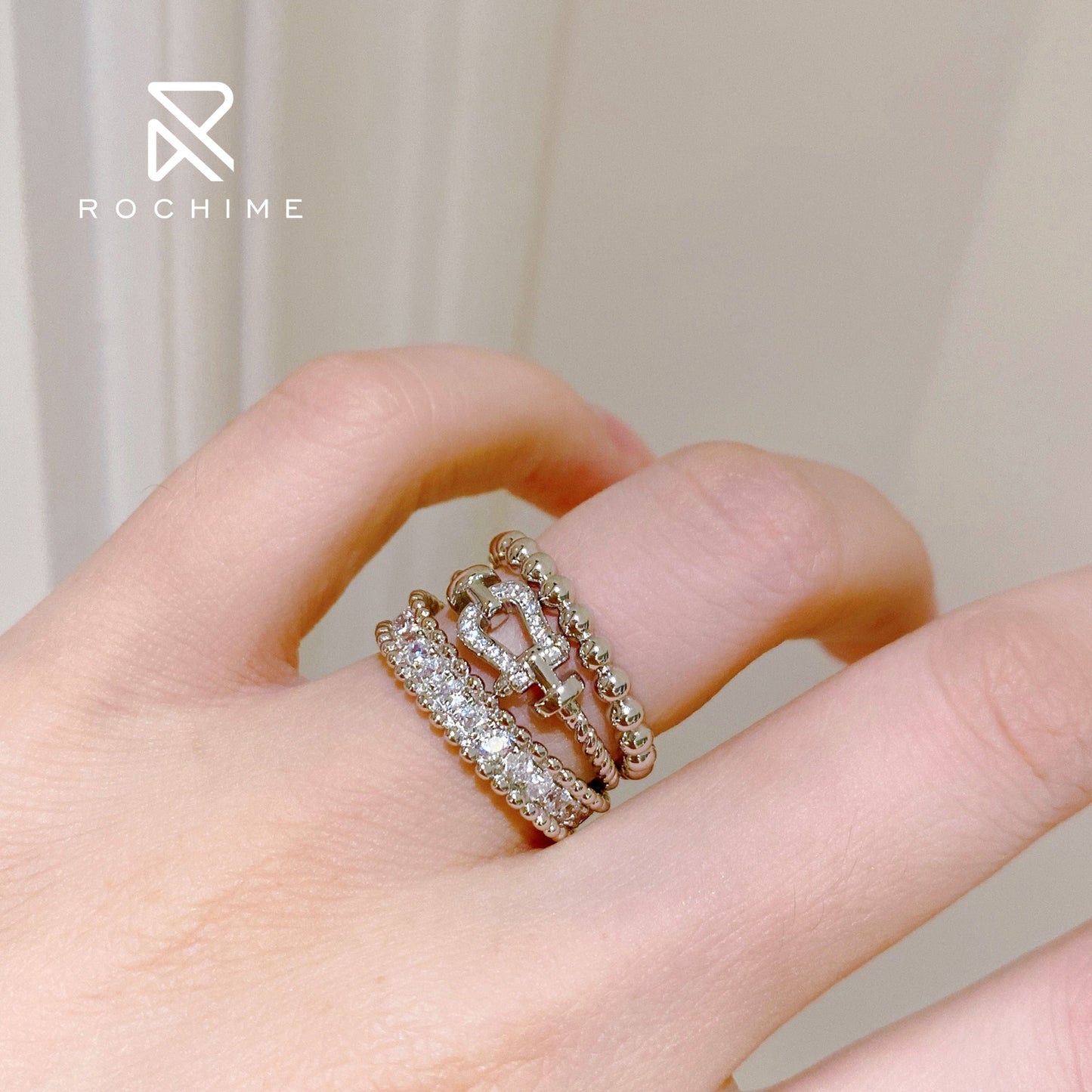 Rochime fashion vachette clasp diamond rings s925 silver  hot sale style  jewelry for women