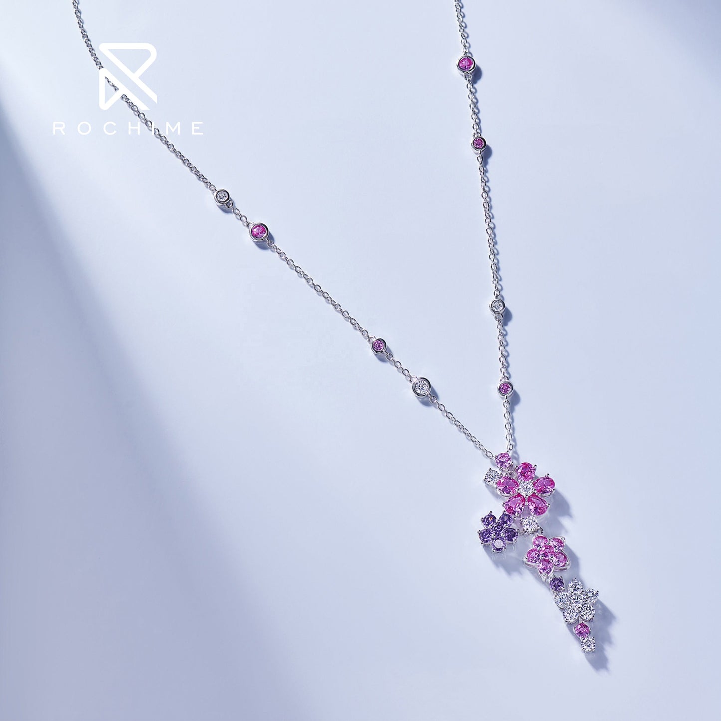 Rochime stylish  jewelry set summer flower diamond necklace  earring  925 silver  rhodium plated jewelry