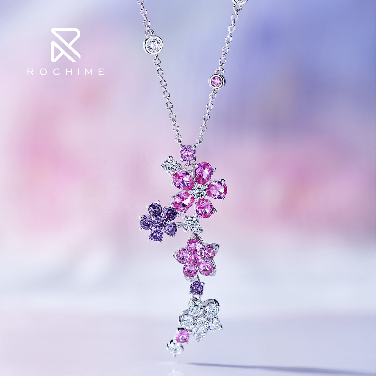 Rochime stylish  jewelry set summer flower diamond necklace  earring  925 silver  rhodium plated jewelry