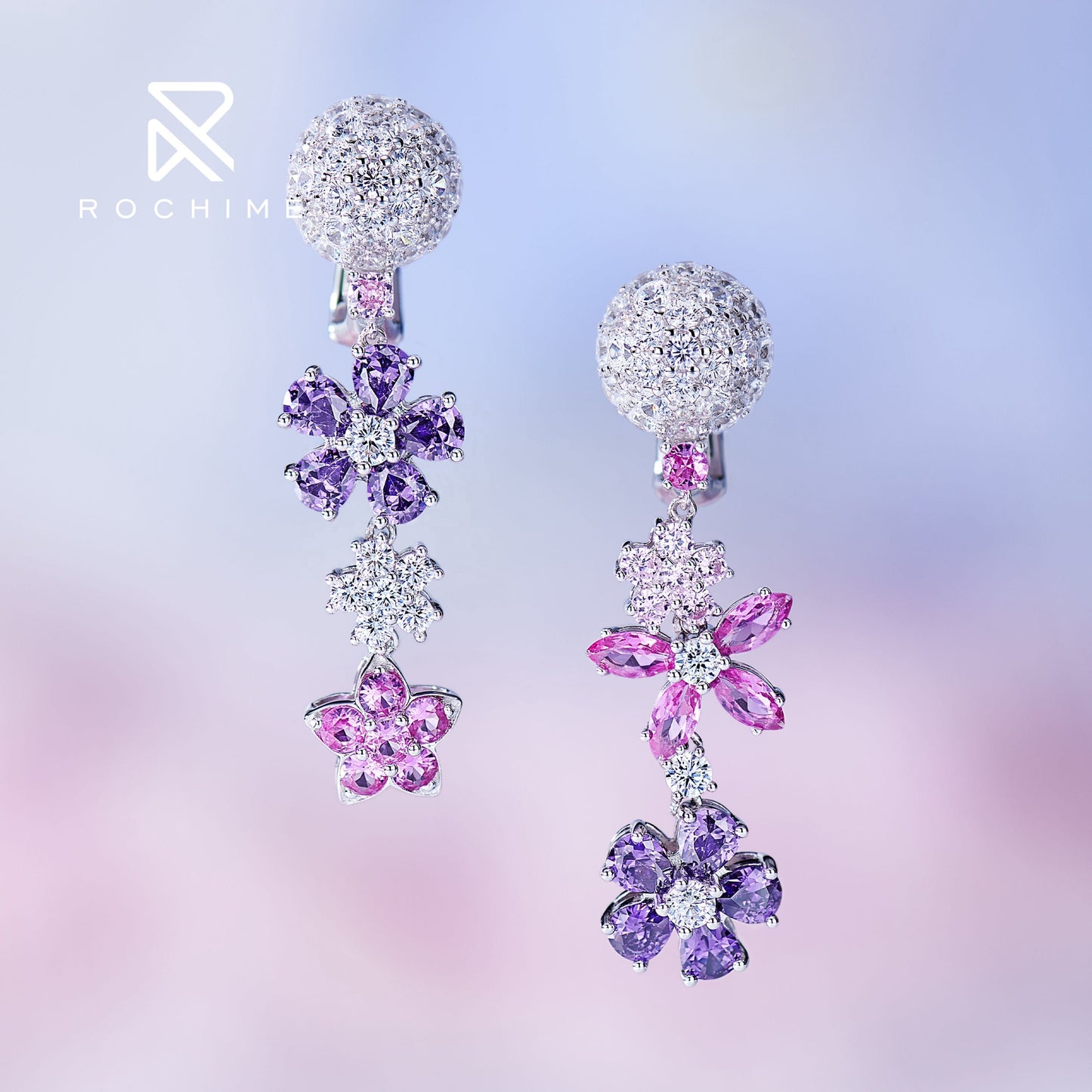 Rochime stylish  jewelry set summer flower diamond necklace  earring  925 silver  rhodium plated jewelry
