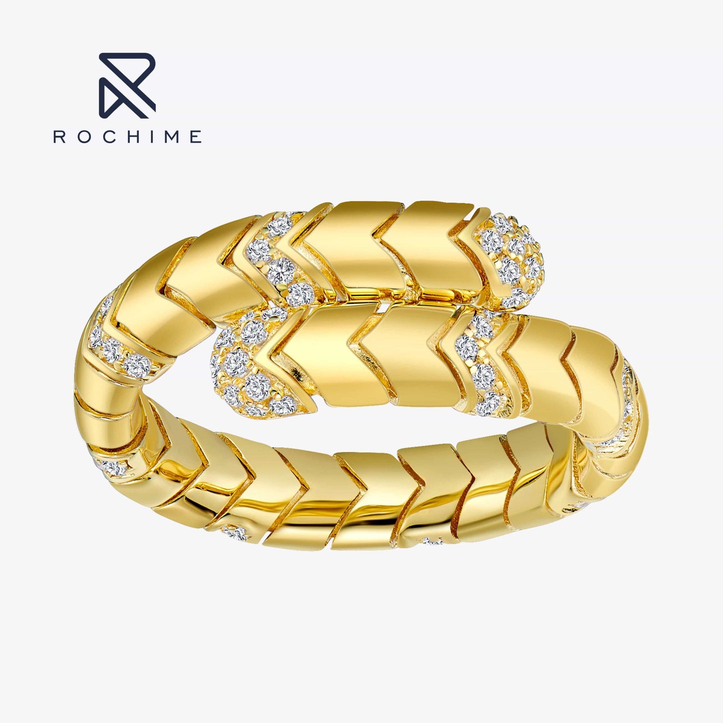 Rochime  vintage spring snake yellow gold plated snake open ring luxury fine jewelry for female