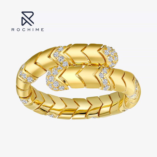 Rochime  vintage spring snake yellow gold plated snake open ring luxury fine jewelry for female