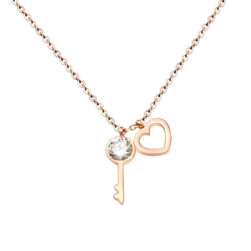Romantic Key Lock to Heart Pendant Necklaces Women Gold Color Necklace Sterling Silver Jewelry