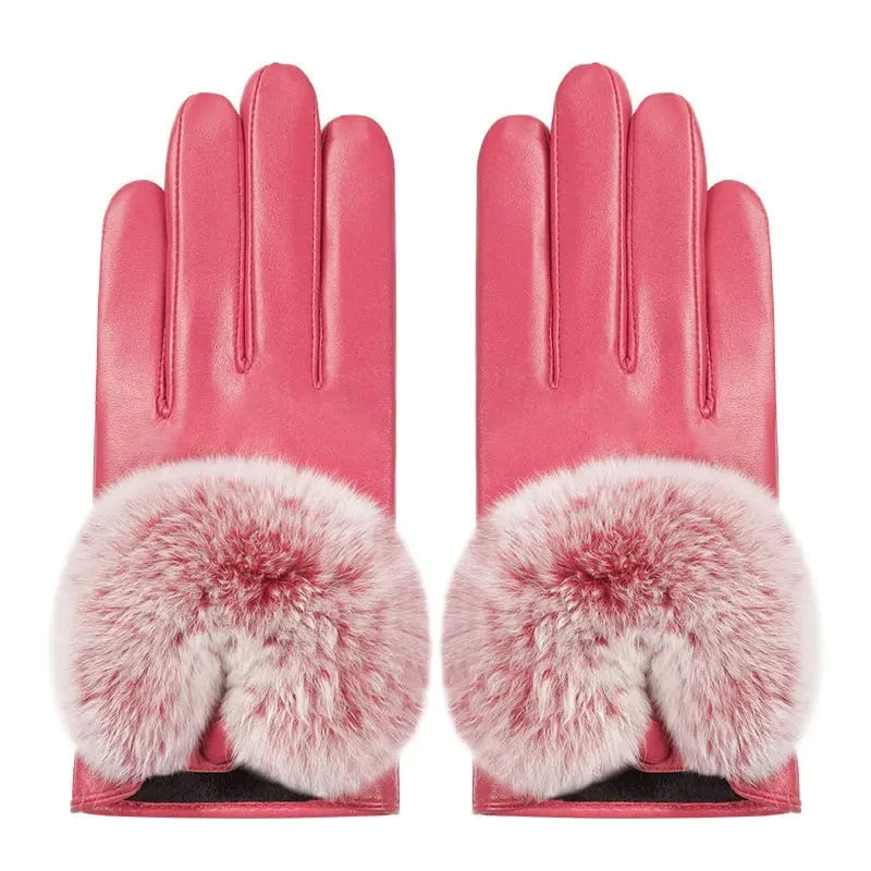 Rose Custom design texting winter women real leather rex rabbit fur gloves