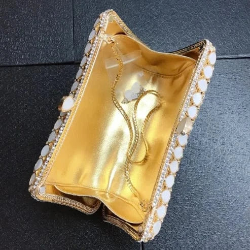 Rose Gold 2023 New Drop Shell Diamond Dinner Bag with Dipper Diamond Dinner Dress with Crystal Handbag  Women bag