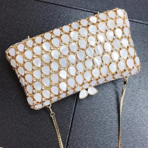 Rose Gold 2023 New Drop Shell Diamond Dinner Bag with Dipper Diamond Dinner Dress with Crystal Handbag  Women bag