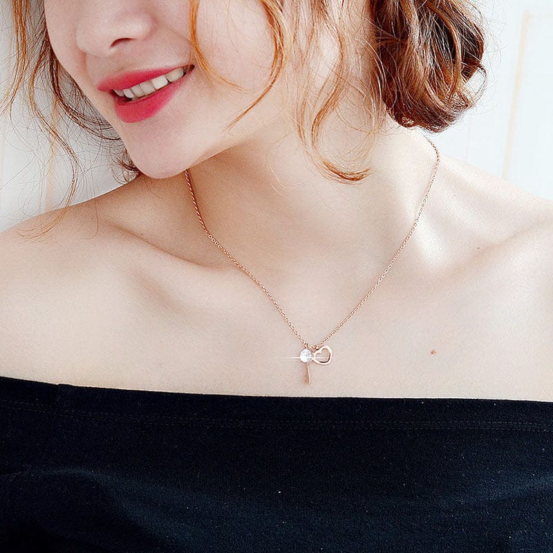 Rose gold 40 5cm Romantic Key Lock to Heart Pendant Necklaces Women Gold Color Necklace Sterling Silver Jewelry