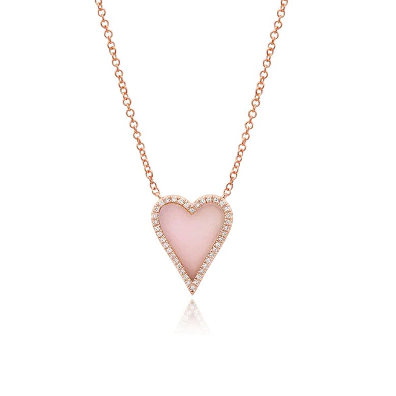 Rose Gold / 45+5cm / PINK PEARL Slovehoony 925 Sterling Silver 18k Gold Plated Zirconia Stone Pave Enamel Pink Heart Pendant Necklace