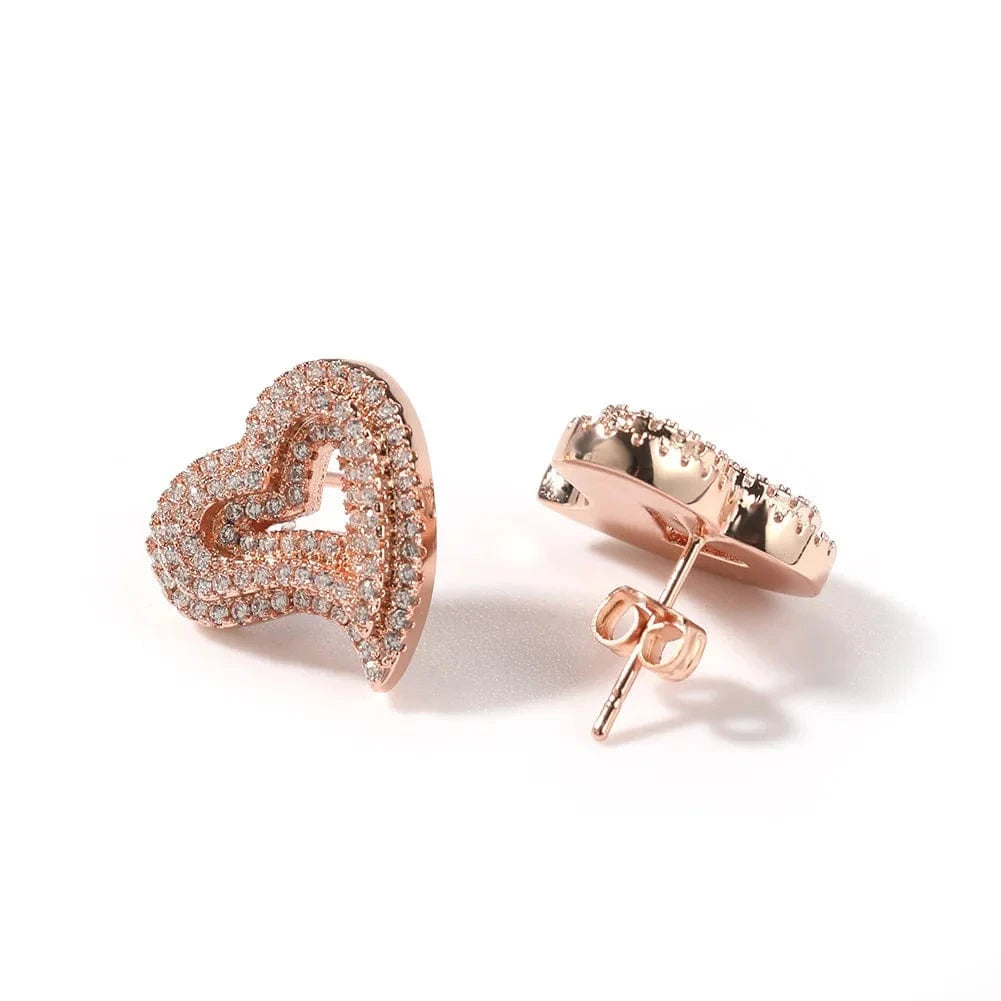 Rose Gold Hip Hop Retro Hollow Out Heart Stud Earrings Party Gift Personalized Micro Insert Zircon Stud Fashion Unisex Jewelry Wholesale