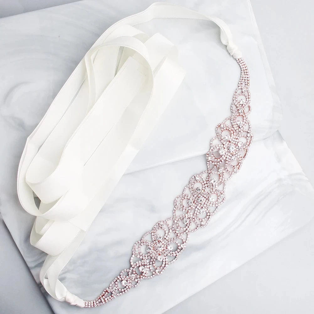 Rose Gold &Silver Austrian Crystal Wedding Belts & Sashes Bridal Women Sash for Dress Jewelry Accessories