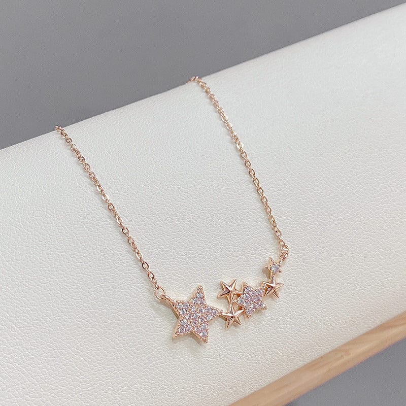Rose gold X336 New Hot Popular custom star pentagram Zircon Pendant Necklaces For Women Fashion Fine Jewelry