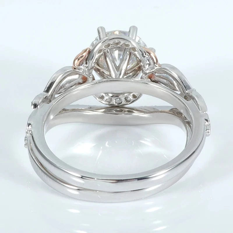 Round D color strong hearts arrows cut  2 carat moissanite diamond engagement ring with curved band 14k white gold&rose gold