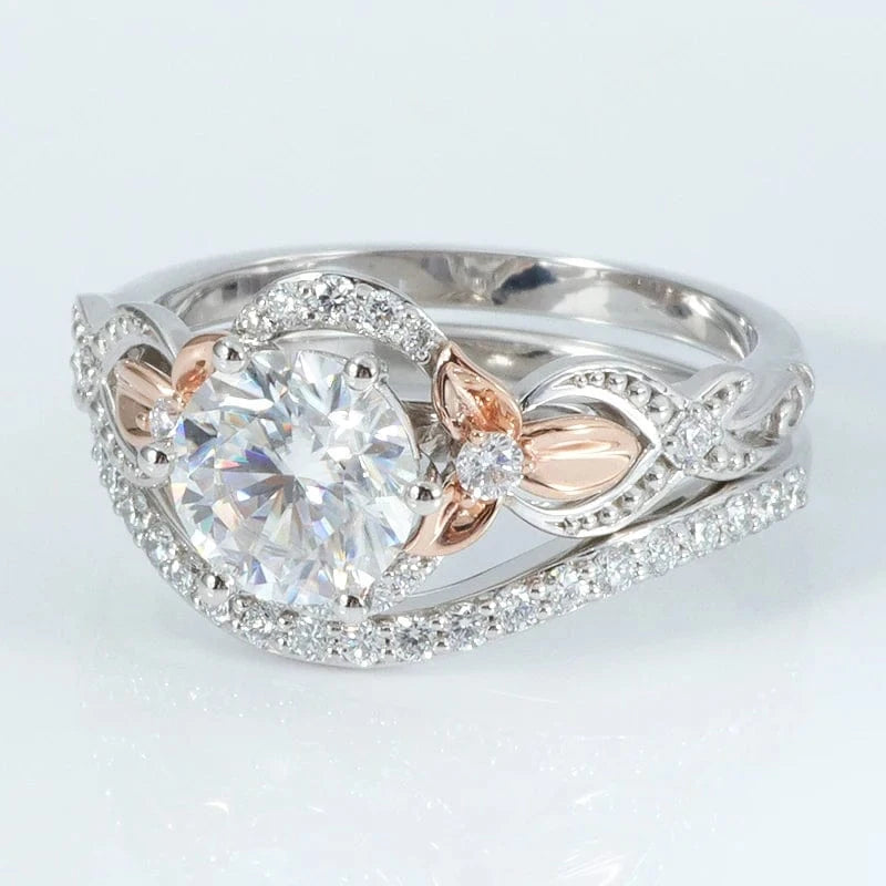 Round D color strong hearts arrows cut  2 carat moissanite diamond engagement ring with curved band 14k white gold&rose gold