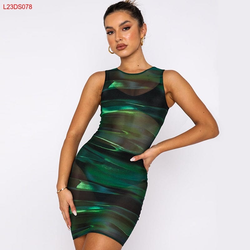 Round L23DS078 Neck No Rules Mature Women Sleeveless Bodycon Dress Mini Dress Sexy Summer Dresses