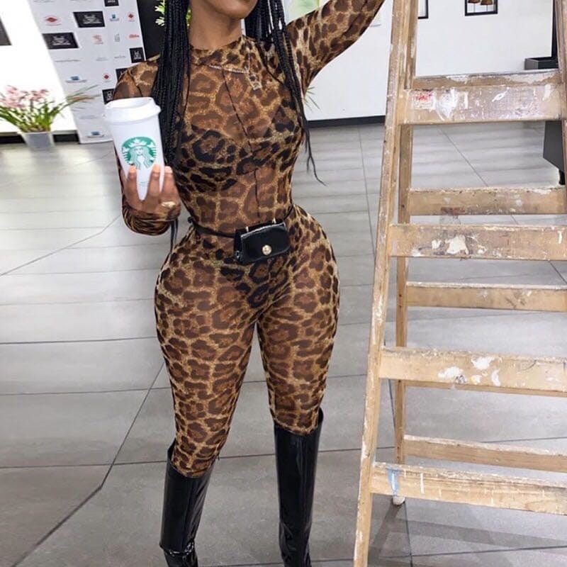Round Neckline Jumpsuit Wholesale Women Jumpsuit Sexy Animal Print Sexy Club Wear Summer