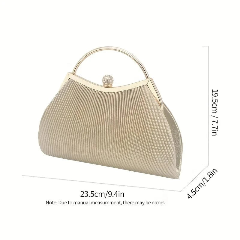 Ruched Evening Bags for Women Top Ring Clutch Purse Rhinestone Decor Handbags for Wedding Prom Dinner