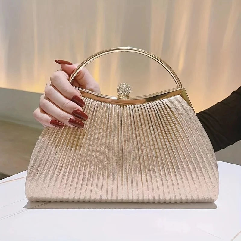 Ruched Evening Bags for Women Top Ring Clutch Purse Rhinestone Decor Handbags for Wedding Prom Dinner