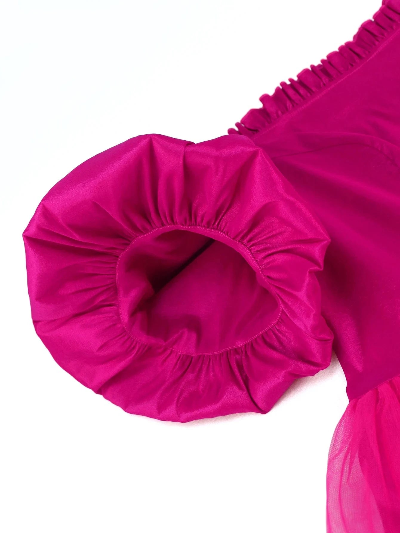 Ruffles Hot Pink Spring Off Shoulder Mesh Girl A Line Prom Dresses