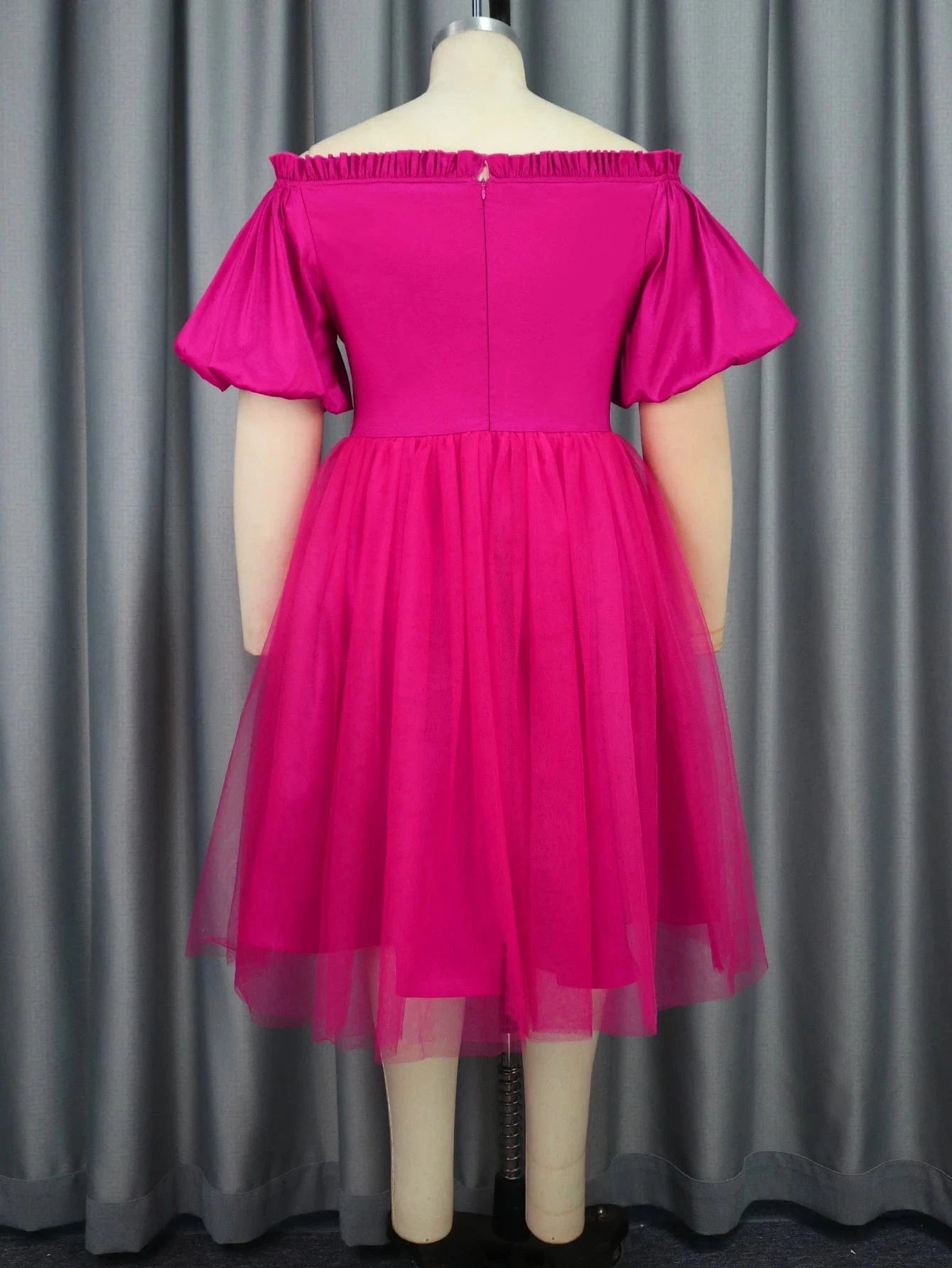 Ruffles Hot Pink Spring Off Shoulder Mesh Girl A Line Prom Dresses