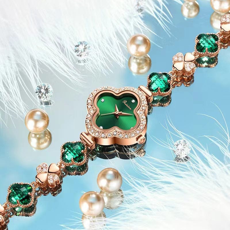 Ruixine 336 Fashion Four Leaf Clover Design Ladies Quartz Watches Classic Diamonds Bracelet Band Women Wristwatches