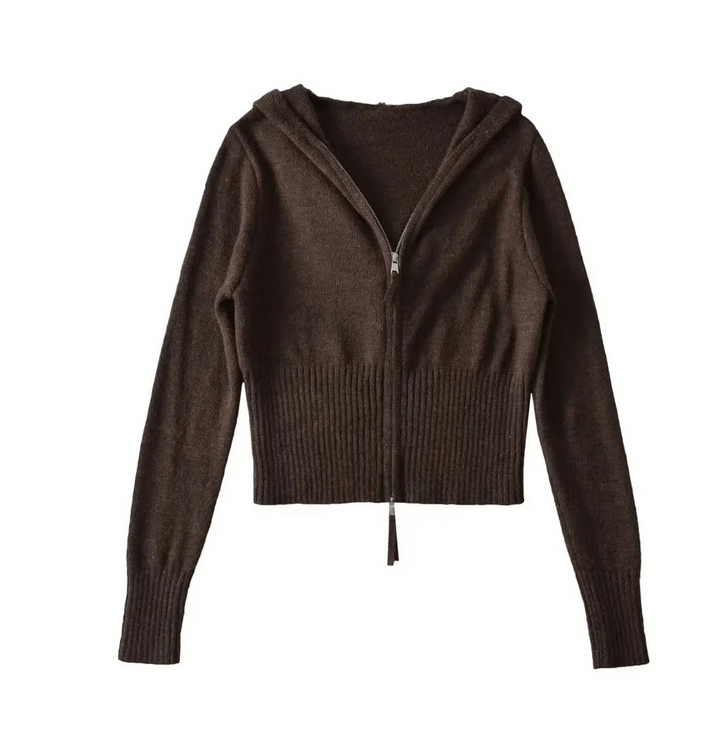 Runwaylover 1333 Autumn Winter 2023 Ladies Zipper Front Knitted Cardigan With Hood