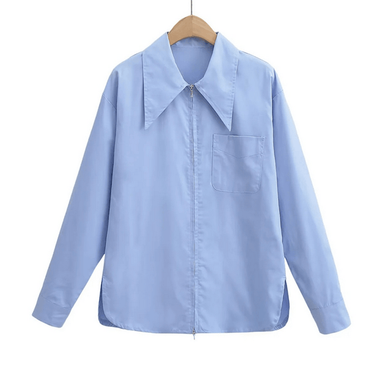 Runwaylover 1335 Ladies Zipper Front Fashion Long Sleeve Blouse