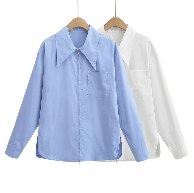 Runwaylover 1335 Ladies Zipper Front Fashion Long Sleeve Blouse