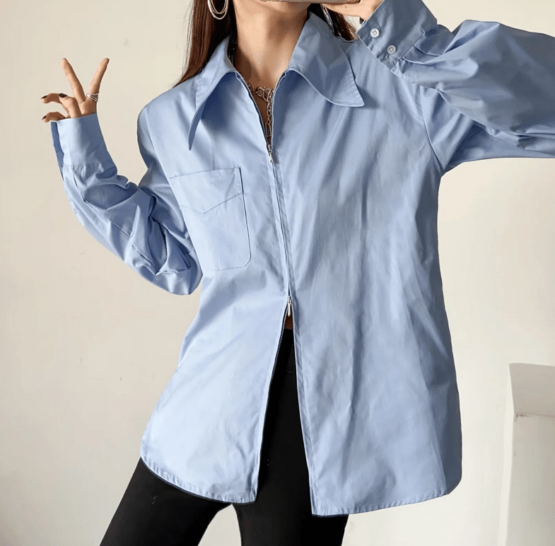 Runwaylover 1335 Ladies Zipper Front Fashion Long Sleeve Blouse