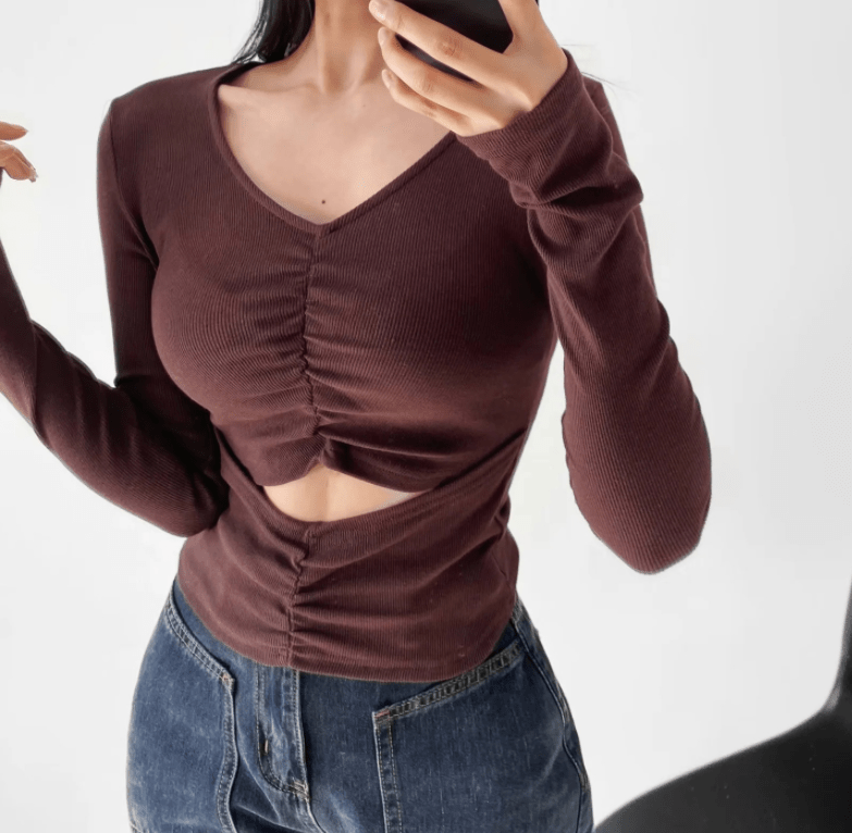 Runwaylover 1521 V-Neck 2023 Ladies Sexy Hollow Out T-Shirt