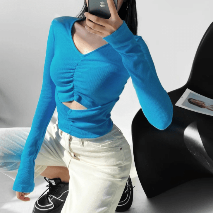 Runwaylover 1521 V-Neck 2023 Ladies Sexy Hollow Out T-Shirt