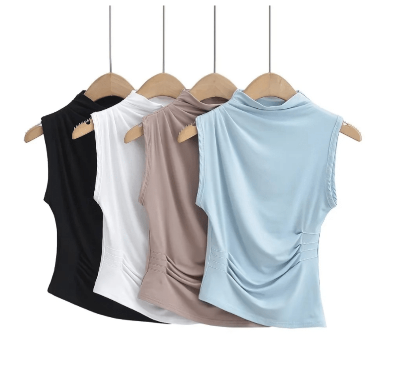 Runwaylover 1754 Sleeveless 2023 Ladies Sexy Pleated Vest Tops